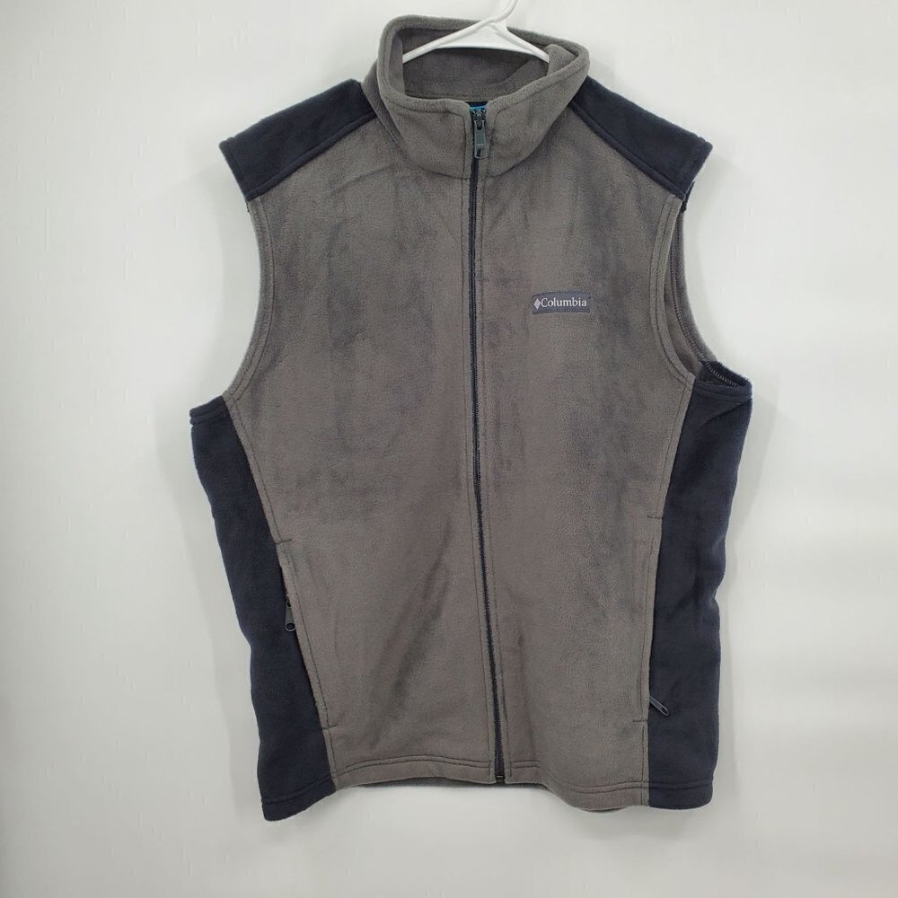 Columbia Full Zip Fleece Vest Size Medium Mens Zip Pockets Colorblock Hi-Neck